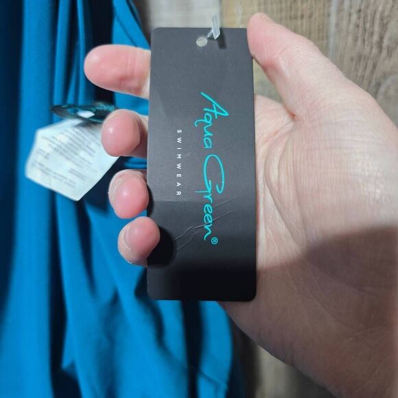 Aqua Green Swimsuit 16 Womens Blue One Piece Swim Romper Pockets UPF 50+ NWT - Picture 5 of 6